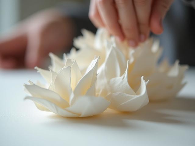 Artiste travaillant sur une sculpture textile et une œuvre en papier personnalisée